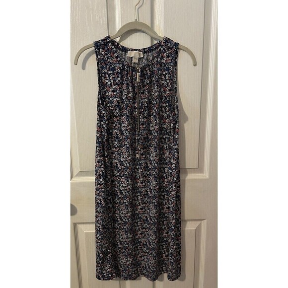 Michael Kors Halter Front Zipper Chain Midi Dress Stretch M Pink Blue Floral - Picture 1 of 5